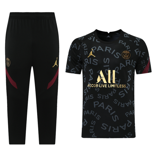 2021/22 PSG x Jordan Black Training Kits Shirt with 3/4 Pants